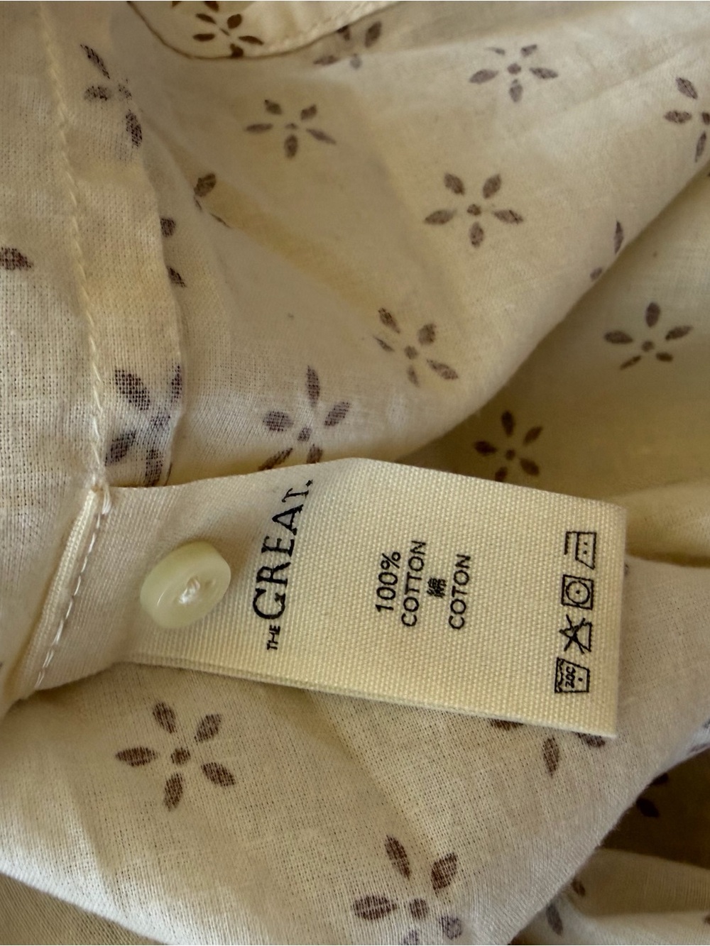 THE GREAT. Cream Eyelet Yoke Button-Front Blouse - Picture 7 of 7